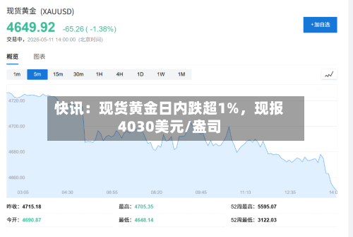 快讯：现货黄金日内跌超1%	，现报4030美元/盎司-第2张图片