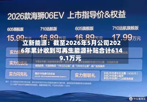 立新能源：截至2026年5月公司2026年累计收到可再生能源补贴合计6149.1万元
