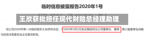 王欣获批担任现代财险总经理助理
