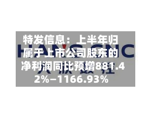 特发信息：上半年归属于上市公司股东的净利润同比预增881.42%—1166.93%