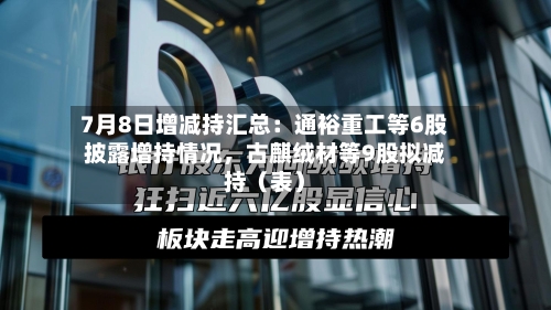 7月8日增减持汇总：通裕重工等6股披露增持情况，古麒绒材等9股拟减持（表）