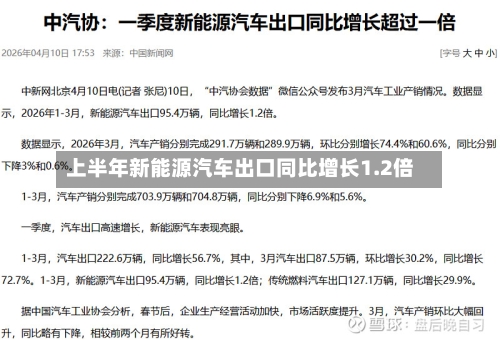 上半年新能源汽车出口同比增长1.2倍